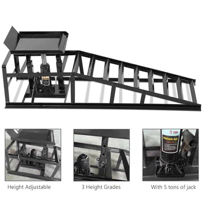 2PCS 5T 11000lbs Hydraulic Car Ramps, Heavy Duty Hydraulic Vehicle Ramps Lift Ramp, Portable Car Ramps for Oil Changes, Car Lifts for Home Garage, Vehicle Auto Garage Repair - color: Black