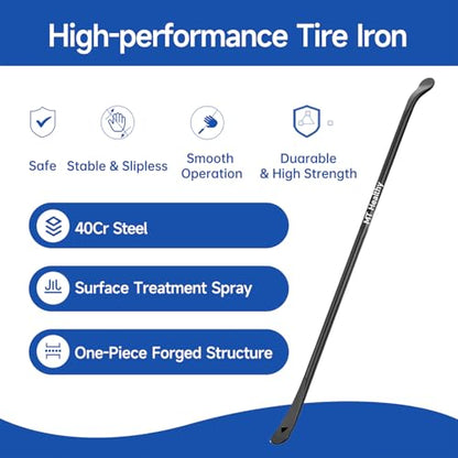 2 Pcs 38" Heavy Duty Tire Bar Forged 40Cr Steel, Semi Truck Tire Changing Tool, Extra Long Tire Iron Spoon for RV Bus Tractor SUV, Black Powder Coated - size: 2 Pcs(38in)
