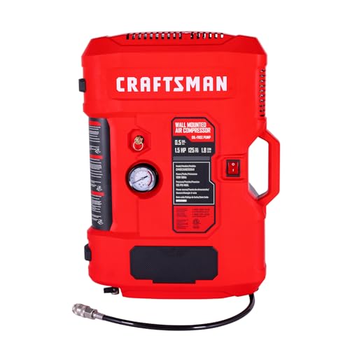 CRAFTSMAN Tire Inflator, All in One Wall Mount Air Compressor Oil-Free with Retractable 30ft Air Hose and Pressure Regulator, Great for Tire Inflation, Brad/Stapler, Finishing Jobs,1.5HP 125PSI - size: No Accessories