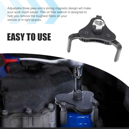 Car 3 Jaw Oil Filter Wrench, Steel Adjustable Fuel Filter Spanner, Engine Removal Tool Replacement Part with 1/2 & 3/8 Inch Square Drive, Universal for Most Car Accessories (White)