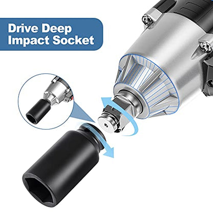 1/2” Drive Deep 6-point Spindle Axle Nut Impact Socket Set CR-MO 29 to 38 mm Heavy Duty Impact Socket Set (9 Pieces, Metric)