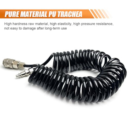BDZMC Air Blow Gun Kit, Truck Air Duster Gun Cleaning Nozzle Kit, Heavy Duty Air Seat Blow Spray Tool with 5m Long Coil PU Air Hose for Cars, Trucks, Semi Trailers