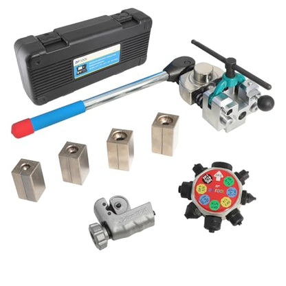 DPTOOL Brake Line Flaring Tool Kit, 37 Degree Single, Double and Bubble Flares, Brake Line and Tubing Flaring Tool for 3/16", 1/4", 5/16", 3/8" and 4.75mm Tubing Brake Flare Tool for Steel Metal Tube - size: 37 Degree