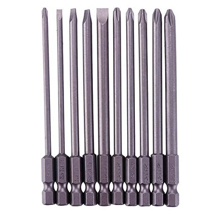Rocaris 10pcs 1/4 Inch Hex Shank Long Magnetic Screwdriver Bits Set 4 in Power Tools (Slotted+Cross Head) - size: 10Pcs(Slotted+Cross)