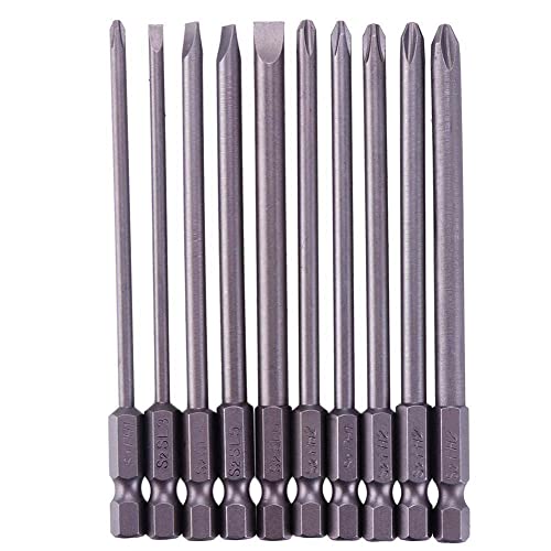 Rocaris 10pcs 1/4 Inch Hex Shank Long Magnetic Screwdriver Bits Set 4 in Power Tools (Slotted+Cross Head) - size: 10Pcs(Slotted+Cross)