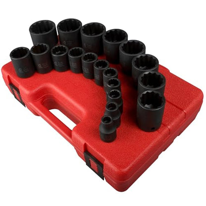 SUNEX TOOLS 2819 1/2-Inch Drive 12-Point SAE Impact Socket Set, 19 Piece - size: SAE 12 Point
