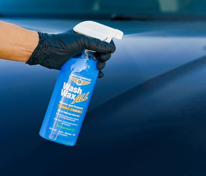 Aero Cosmetics Wash Wax ALL Spray Waterless Car Wash Wax Kit Quick Detailer | UV-Protective Shine, Water-Based 144 oz + 4 Towels - Safe on Ceramic Coatings - Car, RV, Boat, Aircraft - Quick Detailer