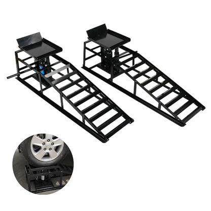 2 Pack 5T Low Profile Hydraulic Car Ramps, Black | Integrated Hydraulic Jack, Adjustable Lifting Height, High-Strength Steel, Ideal for Low Profile Vehicles, DIY Garage - size: 10000lbs/5T-Black