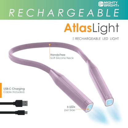 Mighty Bright Atlas Rechargeable Neck Light, 12 LED, 3 Color Temperatures, USB-C Charging Cable Included (Lavender) - color: Lavender