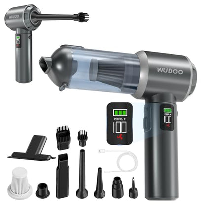 WUDOO 4-in-1 Car Vacuum Cleaner Portable Cordless Dust Remover 20,000 Pa Brushless Motor Powerful Handheld Wireless Charging Vacuum Cleaner LED Light, Multi-Nozzles for Car, Home, Office, Pet