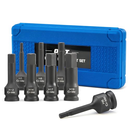 Orion Motor Tech Hex Allen Bit Sockets, 8pc 1/2" Drive Impact Allen Bit Socket Set with H5 H6 H8 H10 H12 H14 H17 & H19 Sockets, Cr-Mo Steel Impact Metric Allen Socket Set for Socket Head Cap Bolt - style: Hex Allen Bit Socket Set