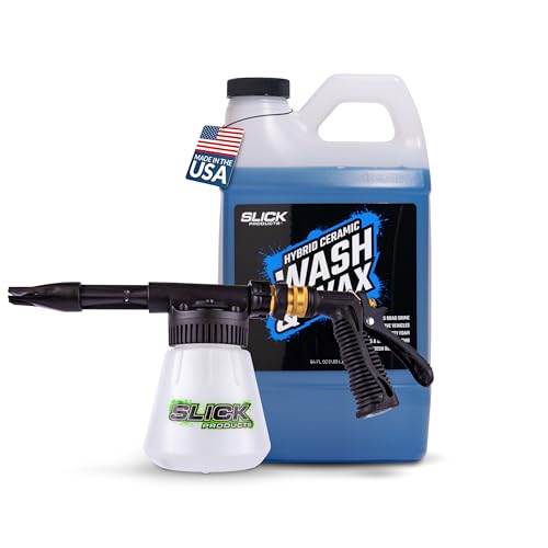 Slick Products Wash & Wax (64 oz.) + Garden Hose Foam Gun Bundle – Super Concentrated Car Wash Foam Shampoo for Car, Truck, RV, Motorcycle, Trailer, and Boat - color: Wax & Wash