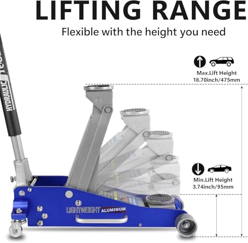 2.5 Ton Low Profile Floor Jack, Heavy Duty Steel Racing Floor Jack with Dual Pistons Quick Lift Pump, Lifting Range 3.7"-18.7", Professional Hydraulic Car Jacks 2.5 Ton/5000 LBS Capacity, Grey - color: Grey - 2.5 Ton(Dual Pump), Lift 3.7"-18.7"