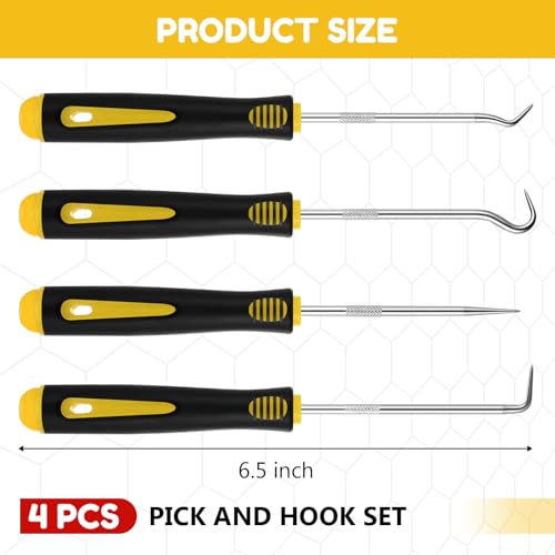 WILLBOND 4 Pcs Pick and Hook Set Precision Automotive Mechanic Picks Tools Set for Car Oil Seal Hooks Puller Remover Tools(6.5 Inches,Yellow) - color: Yellow, size: 6.5 Inches