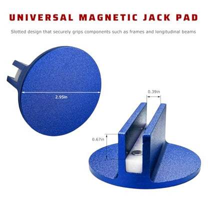 Universal Magnetic Jack Pad, 0.4" Slotted Aluminum Grooved Floor Jack Pad Tool Frame Rail Protector, Pinch Weld Jacking Puck Adapter with Large Slot for Most Vehicles (Blue) - color: Blue