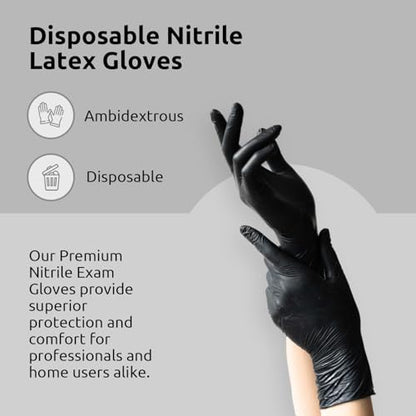 Black Nitrile Disposable Exam Gloves (5 Mil) | Latex‑Free, Powder‑Free, Food Safe, Medical, Tattoo, Mechanic & Cleaning Use - size: Medium