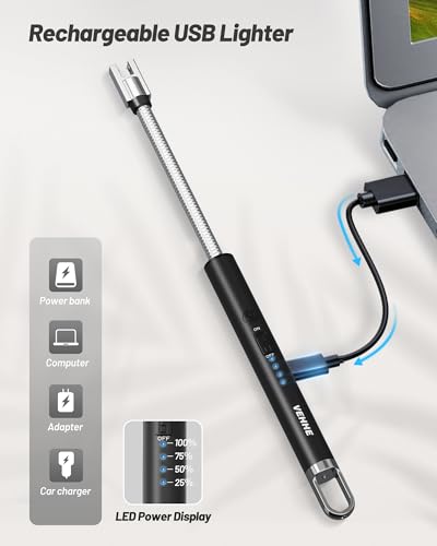 VEHHE Candle Lighter, Electric Rechargeable Arc Lighter with LED Battery Display Long Flexible Neck USB C Lighters for Light Candles Gas Stoves Camping Barbecue - color: Black