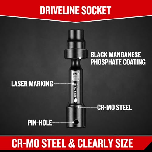 9-Piece 1/2'' Drive Driveline Limited Clearance Socket Set, 12-Point Metric Impact Swivel Socket Set, Cr-Mo Steel with Storage Case for Automotive & Industrial - size: 9 PCS