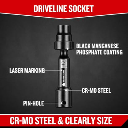 9-Piece 1/2'' Drive Driveline Limited Clearance Socket Set, 12-Point Metric Impact Swivel Socket Set, Cr-Mo Steel with Storage Case for Automotive & Industrial - size: 9 PCS
