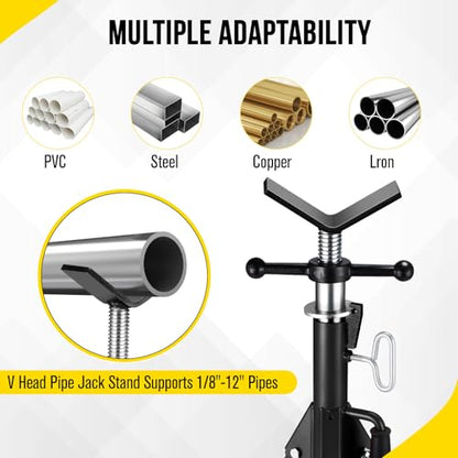 2PCS Pipe Jack Stand, Heavy Duty Pipe Stand, 2500LB Jack Stands Carbon Steel with Portable Folding Legs 28-52 Inch Height Adjustable 1/8"-12" Capacity - color: Black | 2PCS