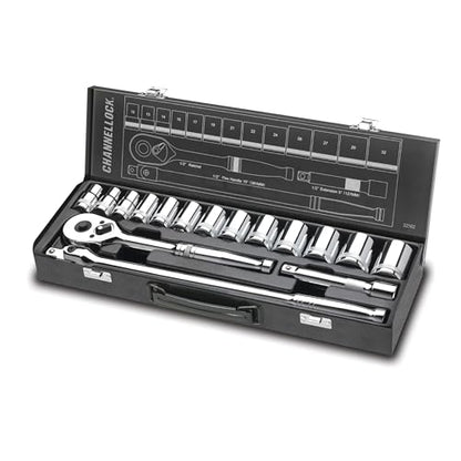 Channellock - 16-Pc 1/2 Dr Metric Set (32162) - size: 16 Piece Metric - 1/2" Drive