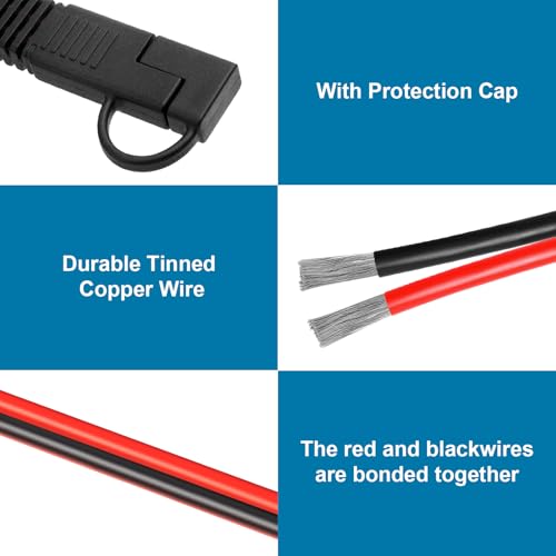SAE Extension Cable 15FT–SAE to SAE Heavy Duty 10AWG Tinned Copper Wire with SAE Battery Cable Terminal Connectors for Automotive, RV, Marine, and Solar Applications. - size: 15 FT