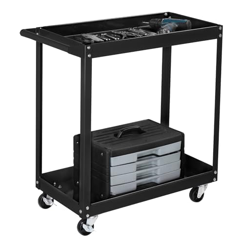 TUFFIOM 2 Tier Rolling Tool Cart on Wheels w/2 Brake, 220 LBS Capacity Heavy Duty Commercial Utility Tool Service Cart, Tool Organizer for Mechanic,Garage,Workshop,Warehouse & Repair Shop - color: Black(2-tier)