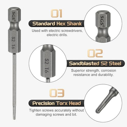 HARFINGTON 3pcs T6 Torx Head Screwdriver Bit 1/4" Hex Shank 2.6" (65mm) Long Magnetic No Hole Tip Tamper Proof 6 Point Star Screw Driver Drill Bits S2 Steel Industrial Power Screwdrivers - size: T6 x 2.6"(65mm)