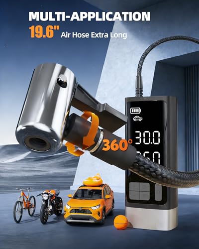 Dual Cylinder Portable Tire Inflator, 150PSI Cordless Air Compressor | 5X Fast inflation with rechargeable battery+12V DC, memory function for pickup car vehicles