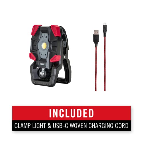Coast CL40R 3900 Lumen Rechargeable Dual Power Rotating LED Aluminum Clamp Light with Wide Angle Flood Beam, Black/Red