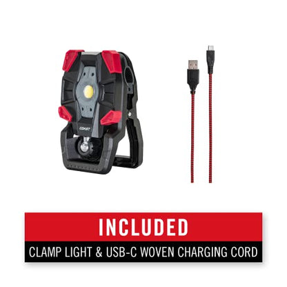 Coast CL40R 3900 Lumen Rechargeable Dual Power Rotating LED Aluminum Clamp Light with Wide Angle Flood Beam, Black/Red