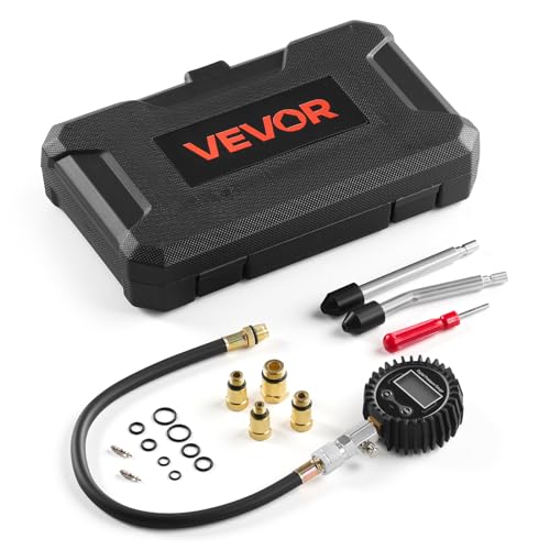 VEVOR Engine Cylinder Compression Tester Kit, Pressure Gauge Range of 10-200 PSI, Compression Tester Kit with 4 Adapters, Straight & Angled Extended Metal Tubes for Automotive Cars and Motorcycles