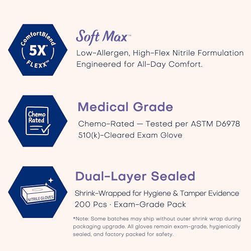 Supmedic Medical Soft Max™ Nitrile Disposable Gloves, 200 Ct Latex-Free Powder-Free Chemo Rated Food Safe Cleaning Exam Glove - color: X-large (Blue Violet)