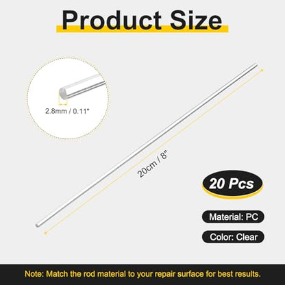 HARFINGTON 2set(10pcs) Plastic Welding Rods 8inch Round PC Welding Strips Welder Rods for Car Bumper Kayak Daily Repair Plastic Welder Car Bumpers, Clear