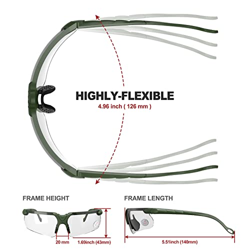 xaegistac Shooting Glasses with Case-Safety Glasses Anti Fog | Z87.1 Certificated Impact Resistance Safety Glasses for Hunting Shooting Sports - color: Clear Lens-green Frame
