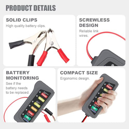 12V Car Battery Alternator Tester with 6 LED Indicator, Automotive Battery Analyzer Car Load Tester Indicator for Checking Vehicle Battery Condition & Alternator Charging System