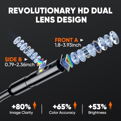 T TAKMLY Endoscope Camera with Light, 4.3'' Inspection Snake Cameras, 1080P HD Borescope, Dual Lens, IP67 Waterproof Snake Camera for Inspecting Walls, Vents, Automotive Engines, Pipes, 16.4FT