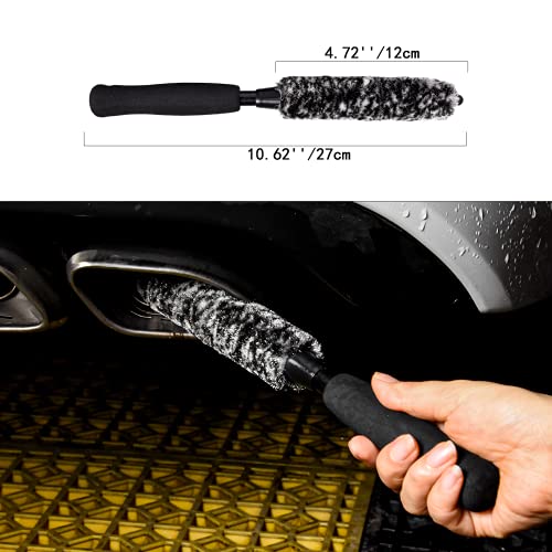 Metal Free Soft Wheel Cleaner Brush, Synthetic Wool Rim Cleaning Brush, Highly Water Absorption, Dense and Durable Tire Brush for Cleaning Wheels, Rims, Spokes, Fenders, Engines… - color: Gray