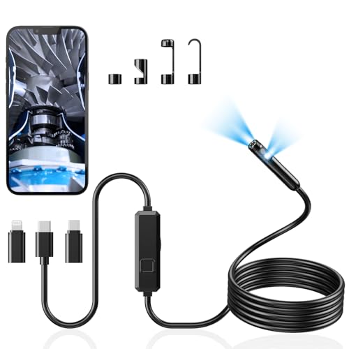 Acoath Endoscope Camera with Light, Dual-Lens 1920P HD Borescope with 8 Adjustable LED Lights, IP67 Waterproof Boroscope Inspection Tools, 9.8ft Semi-Rigid Snake Camera for iOS & Android - size: 9.8FT Snake Camera