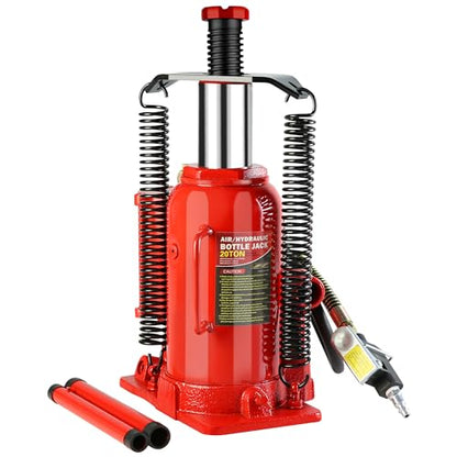 20 Ton Air Hydraulic Bottle Jack with Manual Hand Pump, Heavy Duty Auto Truck Travel Trailer Repair Lift for Pickup Truck, RV, Auto Repair, Industrial Engineering and Heavy Equipment (Red) - color: Red, size: 20 Ton