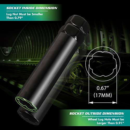 AUTOPTIM 6 Spline Lug Nuts Socket Key - 17mm Hex Socket for Small Diameter Lug Nuts (M12X1.5 M12x1.25 1/2" x20) 6 Point Tuner Key Tool 1pc - color: Black, size: 6 Spline, style: 1 Pcs