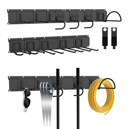 Garage Tool Organizer Wall Mount, Easy to 64inch Install Heavy-Duty Garage Storage System with 12 Adjustable Hooks, Garden Tool Rack for Shovels, Rakes, Yard Tools - size: 64" System - 12 Piece Set