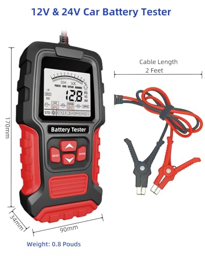 Car Battery Tester, 12V & 24V, 3~400AH, 40-2000CCA, Digital Automotive Battery Analyzer, Internal Resistance Tester