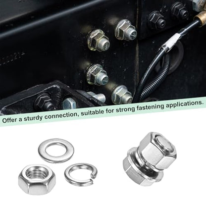 M METERXITY 10-Pack Hex Head Screw Bolt with Nuts Flat & Lock Washers M12x16mm Stainless Steel Bolts and Nuts Kit Fully Threaded Metric Bolt Assortment for Equipment/Machinery - size: M12x16mm