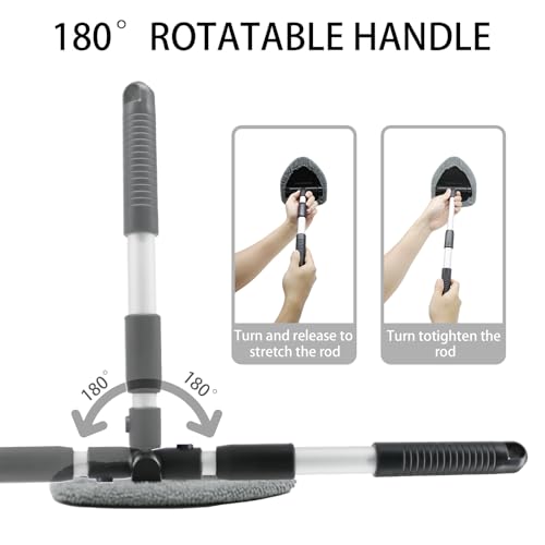 Car Windshield Cleaning Tool,Extendable Handle & 4 Microfiber Pads,Auto Wiper Inside Windshield Brush for Car & Home Windows