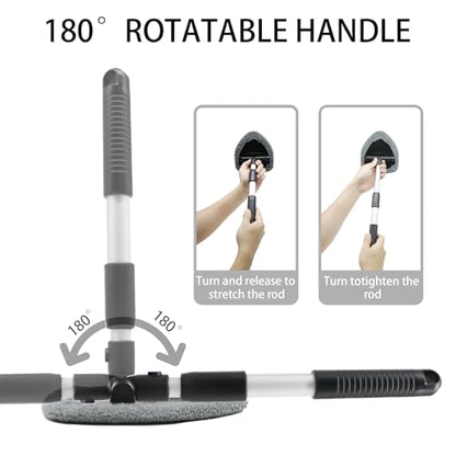 Car Windshield Cleaning Tool,Extendable Handle & 4 Microfiber Pads,Auto Wiper Inside Windshield Brush for Car & Home Windows