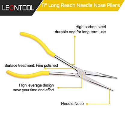 11 Inches Long Reach Long Nose Pliers Straight Needle Nose Pliers Chain Nose Pliers Wire Plier Repair Tool for Hard-to-Reach Narrow Spaces and Limited Clearance Areas - style: Straight needle nose pliers