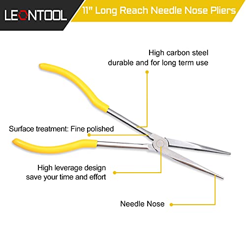 11 Inches Long Reach Long Nose Pliers Straight Needle Nose Pliers Chain Nose Pliers Wire Plier Repair Tool for Hard-to-Reach Narrow Spaces and Limited Clearance Areas - style: Straight needle nose pliers