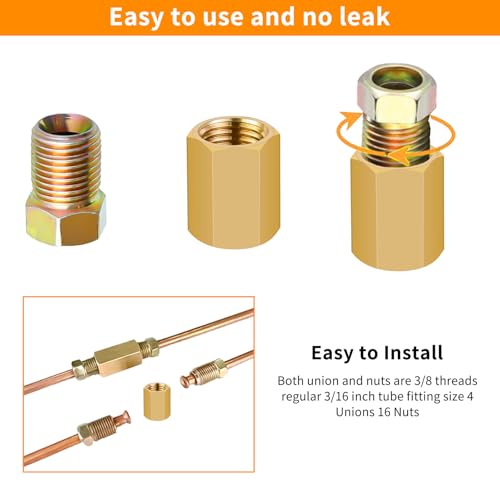 MuHize 25 ft 3/16" Copper Coated Brake Line Kit, Brake Line Flaring Tool | Includes 16 fittings and 4 unions fittings + double & single flaring tool kit + tube cutter + 5 adapters & tube bender - size: Gold Brake Line Tool Kit with Tube Cutter