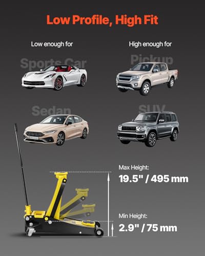 VEVOR 2.5 Ton Low Profile, Heavy-Duty Steel Racing Floor Jack with Dual Pistons Quick Lift Pump, Lifting Range 3.64"-19.49"